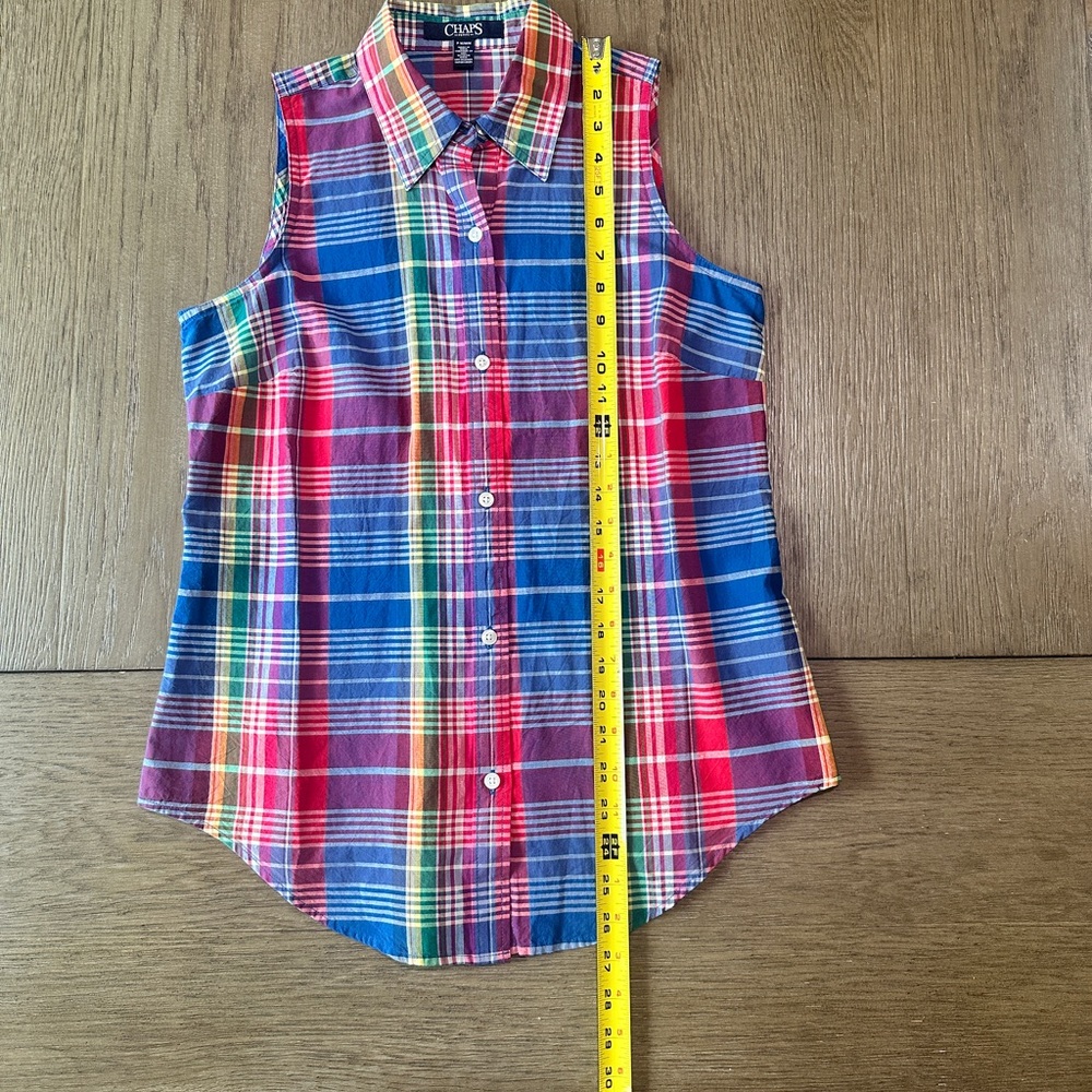 Chaps Sleeveless Button Down Vibrant Plaid Top Petite M - Picture 8 of 8